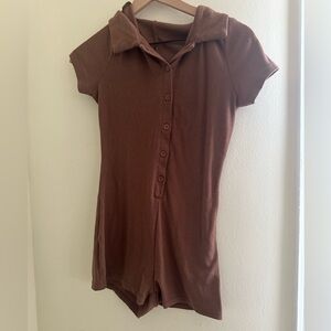 Brown Button-Up Romper